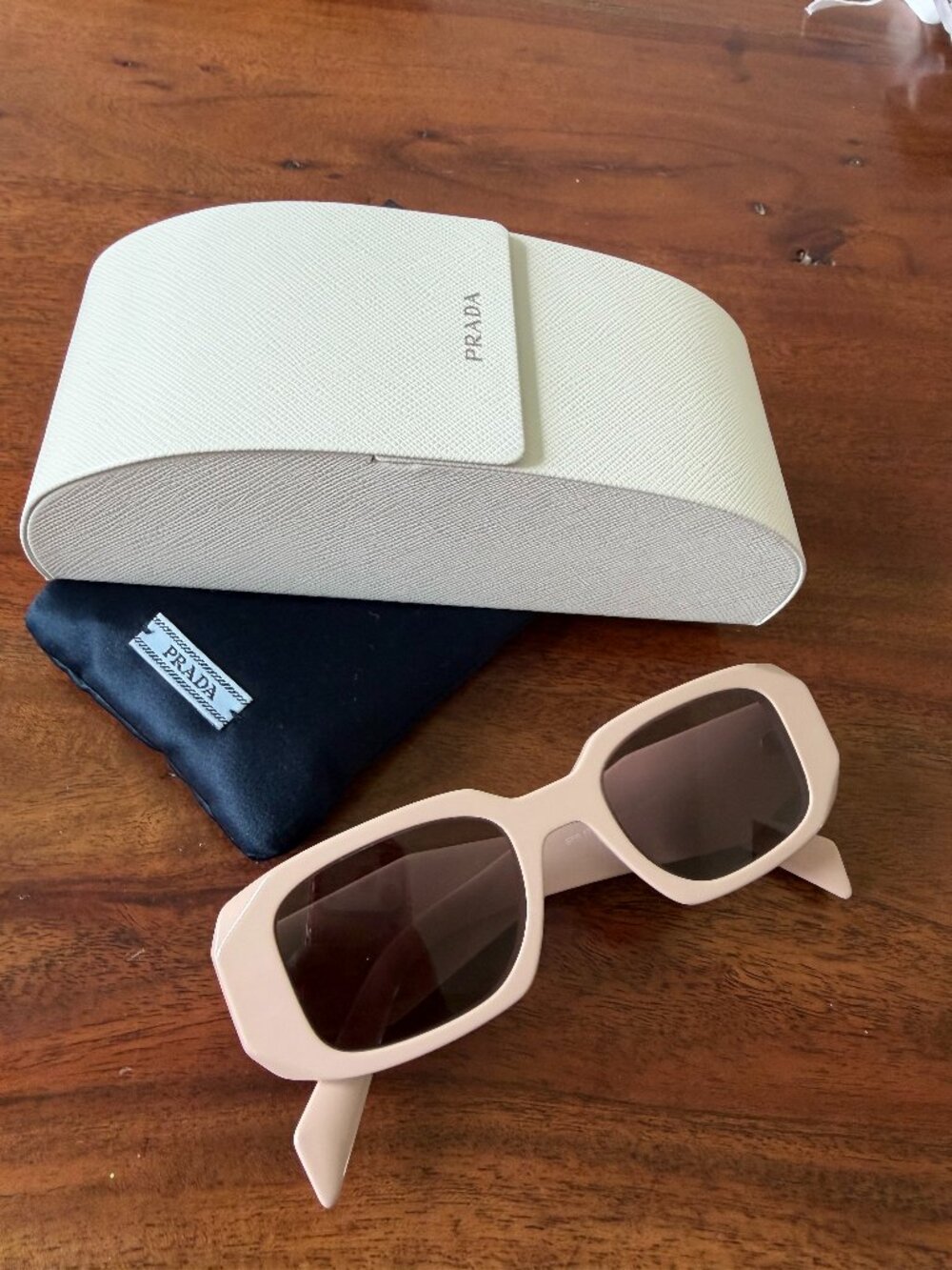 Prada Rectangle Acetate Beige Sunglasses